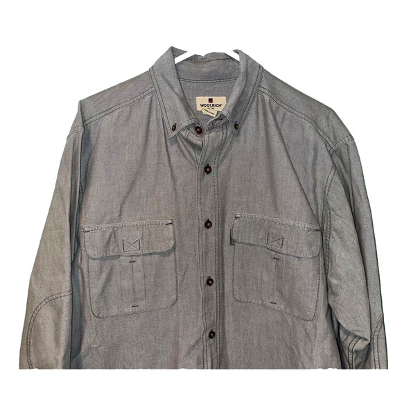 Woolrich Men's Button Up Long Sleeve Shirt Olive Sz. L 100% Cotton 703 - Picture 2 of 7